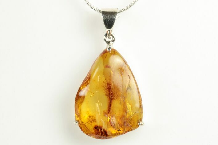 Polished Baltic Amber Pendant (Necklace) - Sterling Silver #240320
